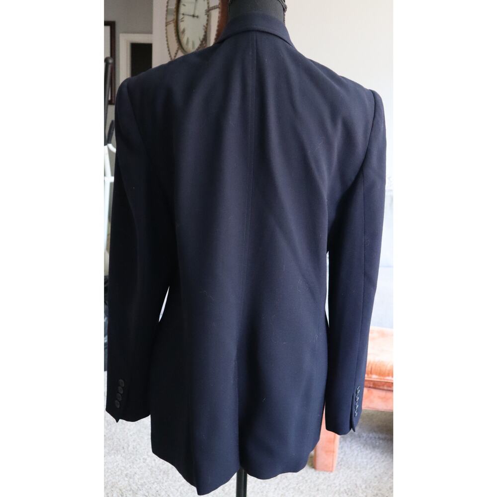 Ralph Lauren Vintage 90s Navy Blue Wool Blazer Stand Mandarin Collar Womens 12 - Picture 5 of 8